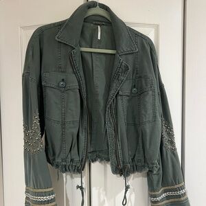 Free People Embellished Utility Jacket in Green